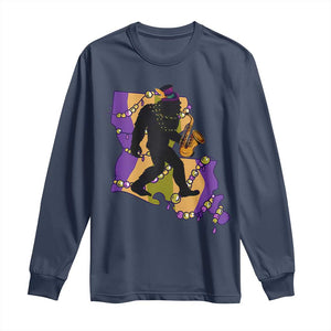 Funny Bigfoot Mardi Gras Louisiana Map Jazz Music Long Sleeve Shirt TS11 Navy Print Your Wear