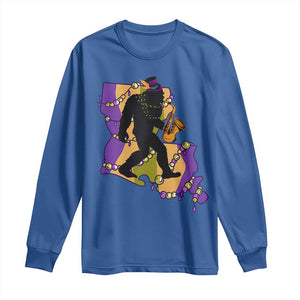 Funny Bigfoot Mardi Gras Louisiana Map Jazz Music Long Sleeve Shirt TS11 Royal Blue Print Your Wear