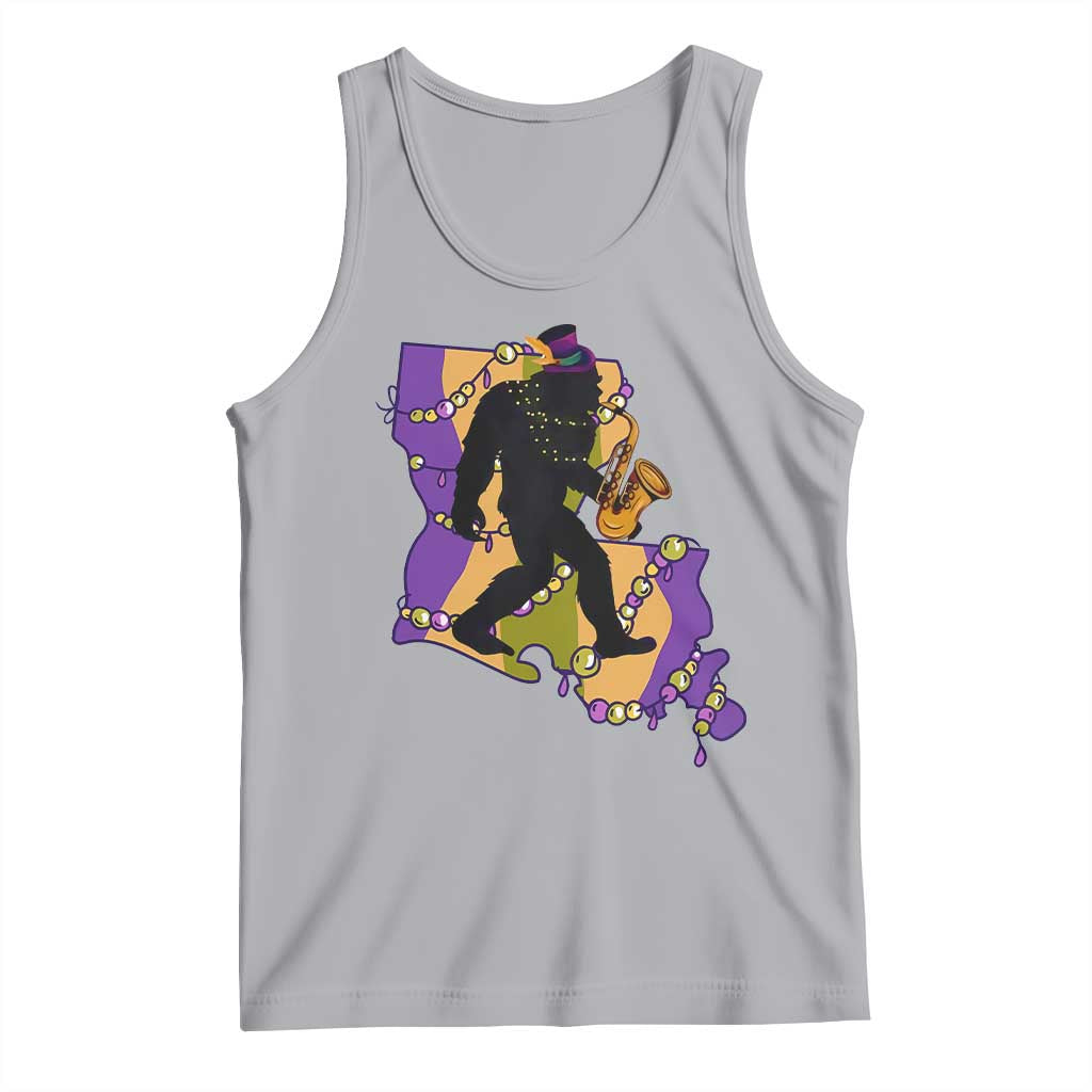 Funny Bigfoot Mardi Gras Louisiana Map Jazz Music Tank Top TS11 Athletic Heather Print Your Wear