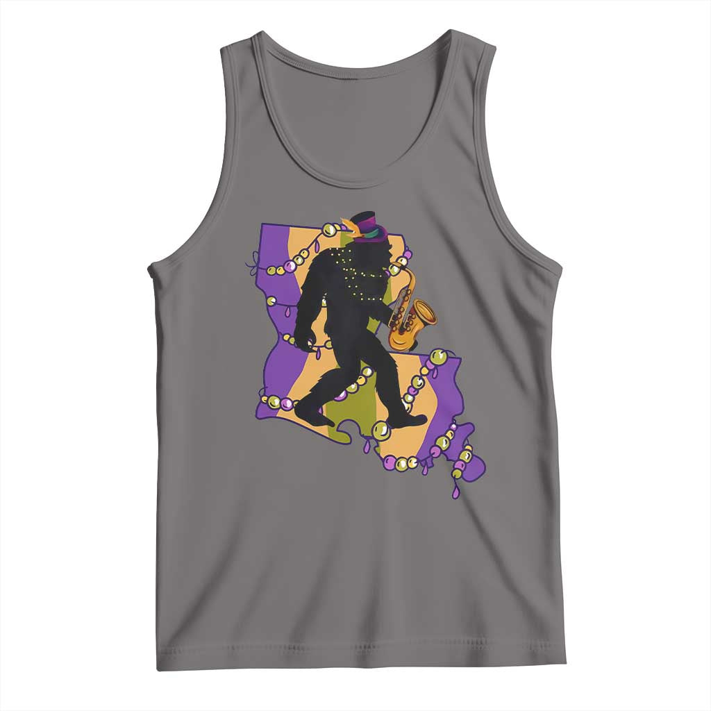 Funny Bigfoot Mardi Gras Louisiana Map Jazz Music Tank Top TS11 Deep Heather Print Your Wear