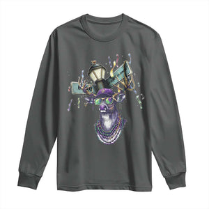 Funny Mardi Gras Mississippi Deer Long Sleeve Shirt Biloxi Ocean Springs Carnival TS11 Dark Heather Print Your Wear