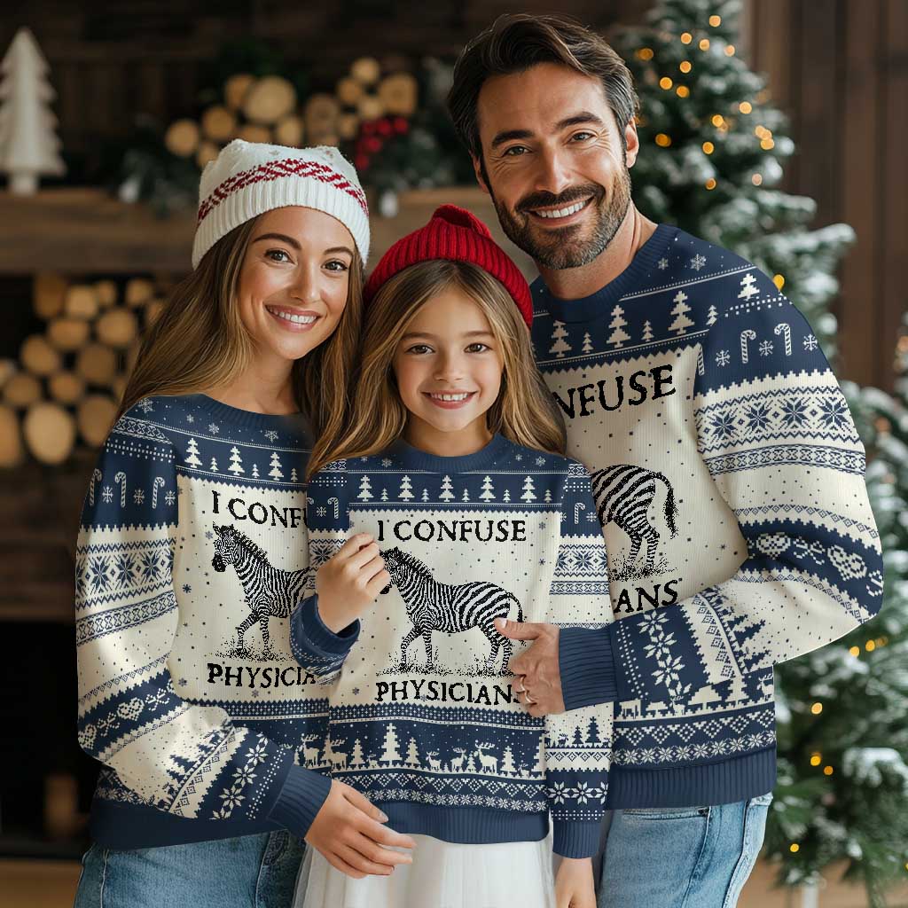 I Confuse Physicians Rare Disease Awareness Ugly Christmas Sweater Funny Zebra TS11 Beige Navy Print Your Wear