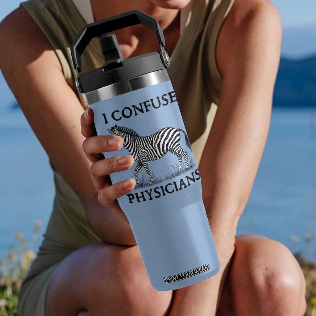 I Confuse Physicians Rare Disease Awareness Flip Straw Tumbler Funny Zebra TS11 One Size: 30 oz Light Blue Print Your Wear