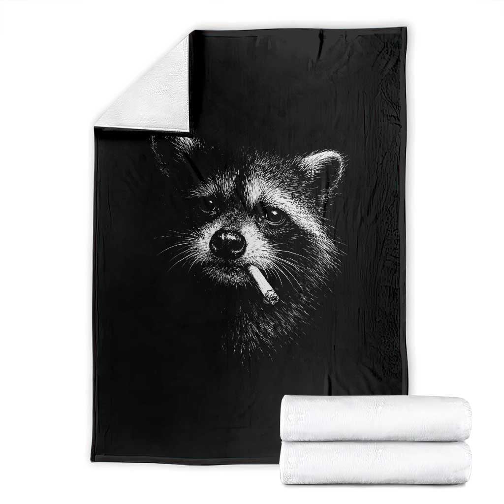 Funny Raccoon Smoking Cigarette Meme Throw Blanket Trash Panda Face Y2K Graphic TS11 Black Print Your Wear
