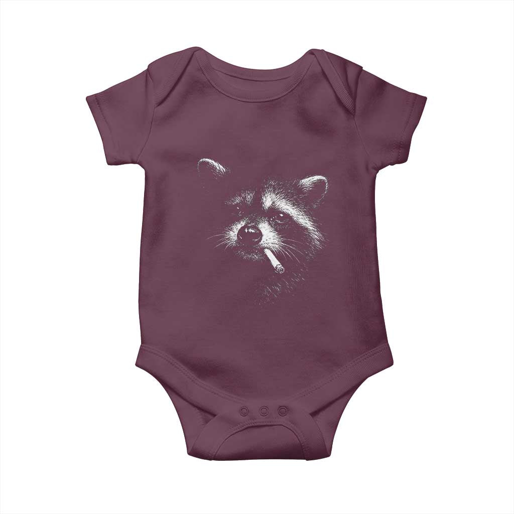 Funny Raccoon Smoking Cigarette Meme Baby Onesie Trash Panda Face Y2K Graphic TS11 Maroon Print Your Wear