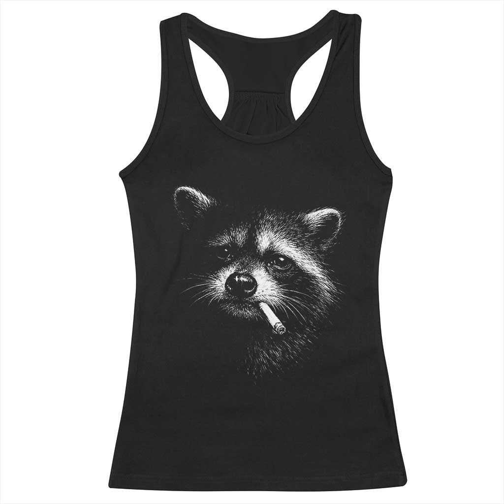 Funny Raccoon Smoking Cigarette Meme Racerback Tank Top Trash Panda Face Y2K Graphic TS11 Black Print Your Wear