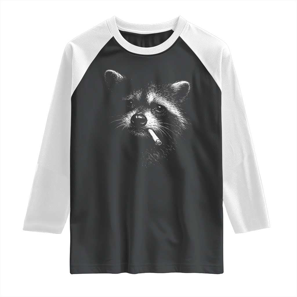 Funny Raccoon Smoking Cigarette Meme Raglan Shirt Trash Panda Face Y2K Graphic TS11 Black White Print Your Wear
