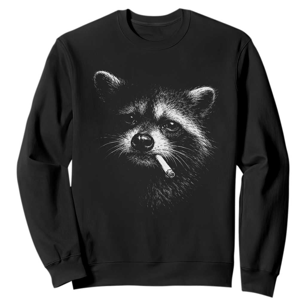 Funny Raccoon Smoking Cigarette Meme Sweatshirt Trash Panda Face Y2K Graphic TS11 Black Print Your Wear