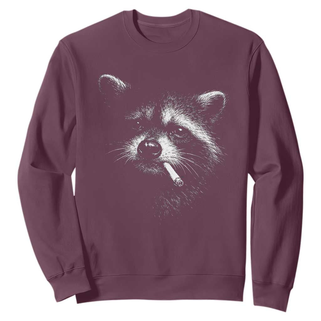 Funny Raccoon Smoking Cigarette Meme Sweatshirt Trash Panda Face Y2K Graphic TS11 Maroon Print Your Wear