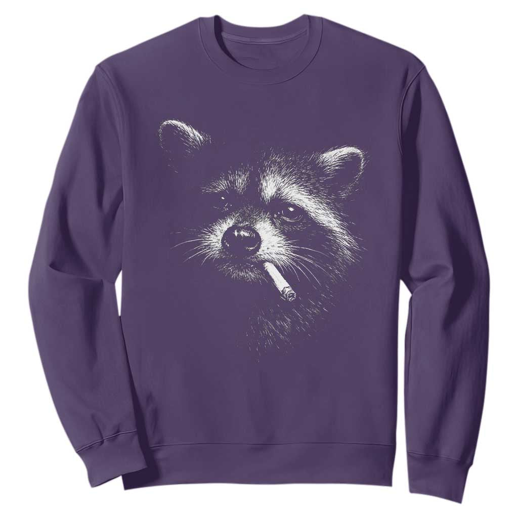 Funny Raccoon Smoking Cigarette Meme Sweatshirt Trash Panda Face Y2K Graphic TS11 Purple Print Your Wear