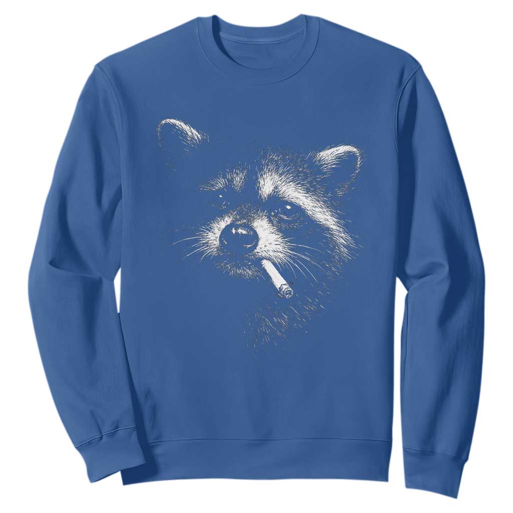 Funny Raccoon Smoking Cigarette Meme Sweatshirt Trash Panda Face Y2K Graphic TS11 Royal Blue Print Your Wear