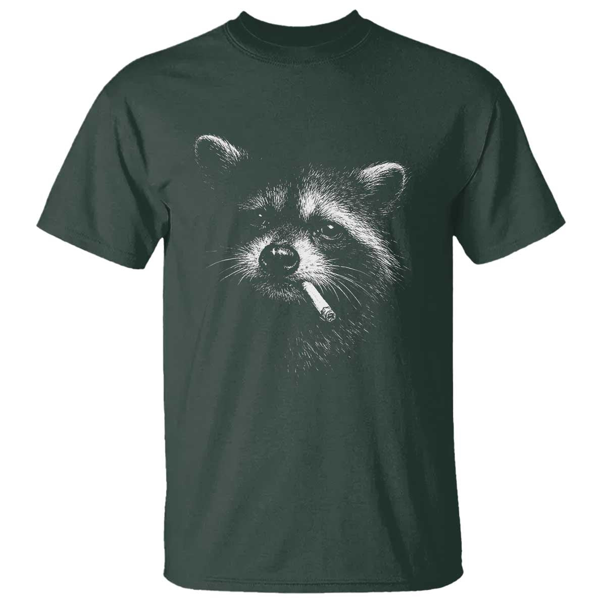Funny Raccoon Smoking Cigarette Meme T Shirt Trash Panda Face Y2K Graphic TS11 Dark Forest Green Print Your Wear