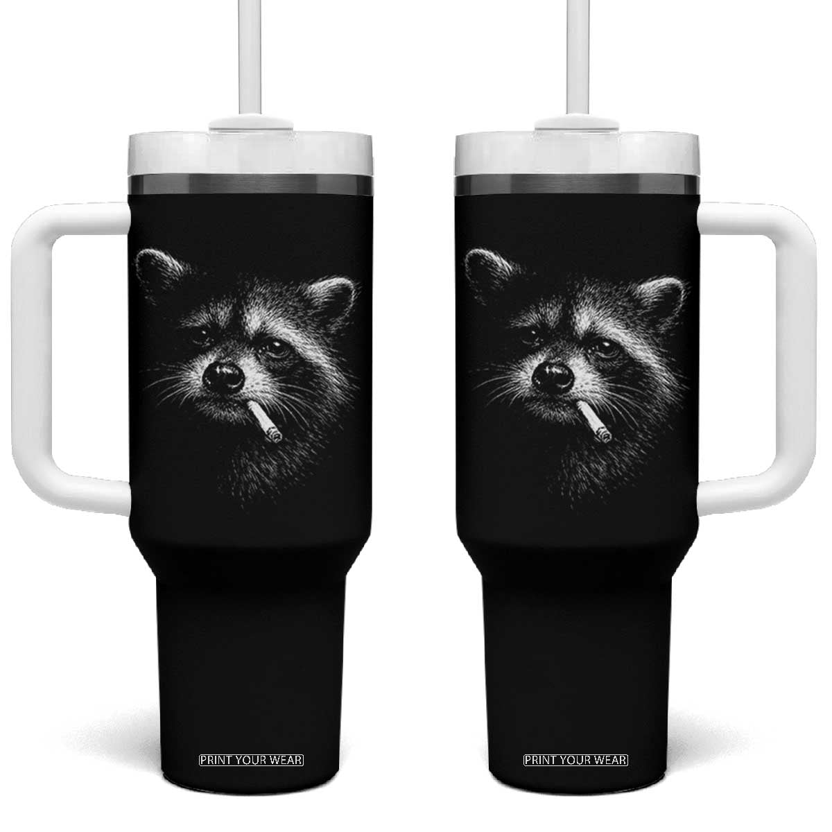 Funny Raccoon Smoking Cigarette Meme Tumbler With Handle Trash Panda Face Y2K Graphic TS11 One Size: 40 oz Black Print Your Wear