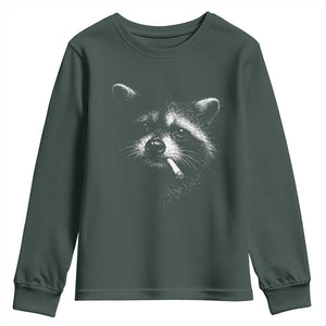 Funny Raccoon Smoking Cigarette Meme Youth Sweatshirt Trash Panda Face Y2K Graphic TS11 Dark Forest Green Print Your Wear