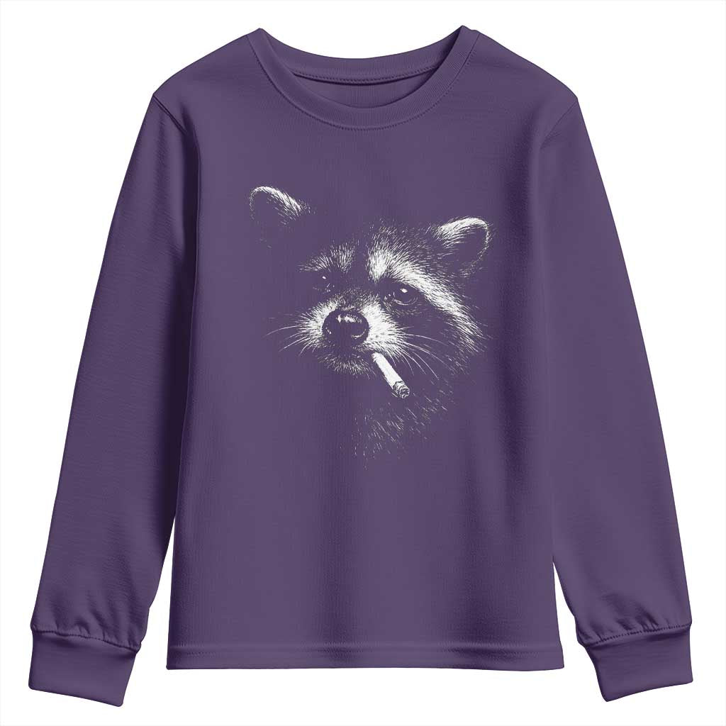 Funny Raccoon Smoking Cigarette Meme Youth Sweatshirt Trash Panda Face Y2K Graphic TS11 Purple Print Your Wear