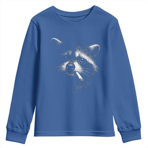 Funny Raccoon Smoking Cigarette Meme Youth Sweatshirt Trash Panda Face Y2K Graphic TS11 Royal Blue Print Your Wear
