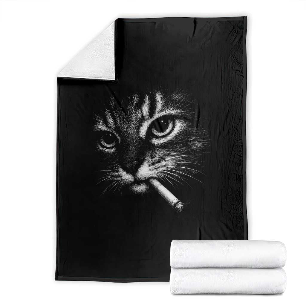 Funny Cat Smoking Cigarette Meme Throw Blanket Cat Face Y2K Graphic TS11 Black Print Your Wear