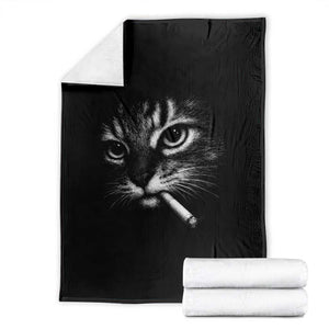 Funny Cat Smoking Cigarette Meme Throw Blanket Cat Face Y2K Graphic TS11 Black Print Your Wear
