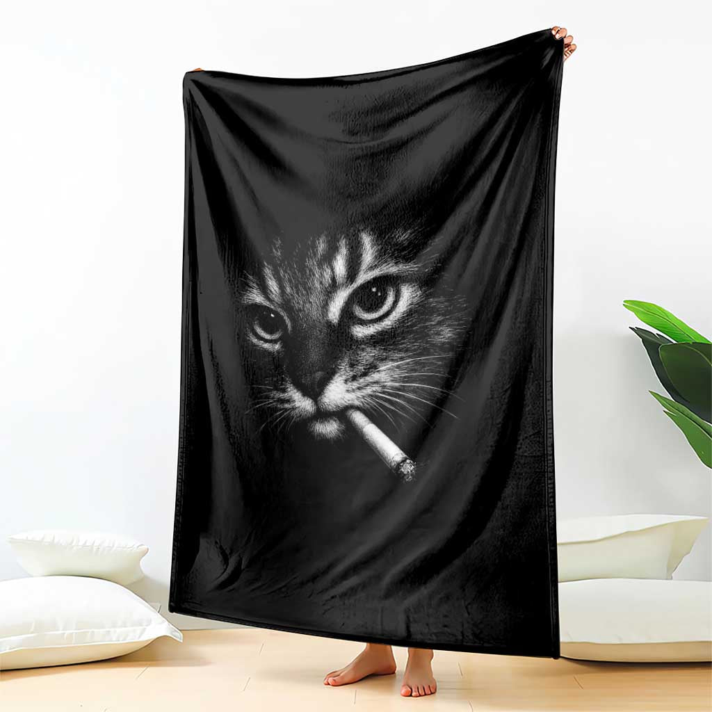 Funny Cat Smoking Cigarette Meme Throw Blanket Cat Face Y2K Graphic TS11 Print Your Wear