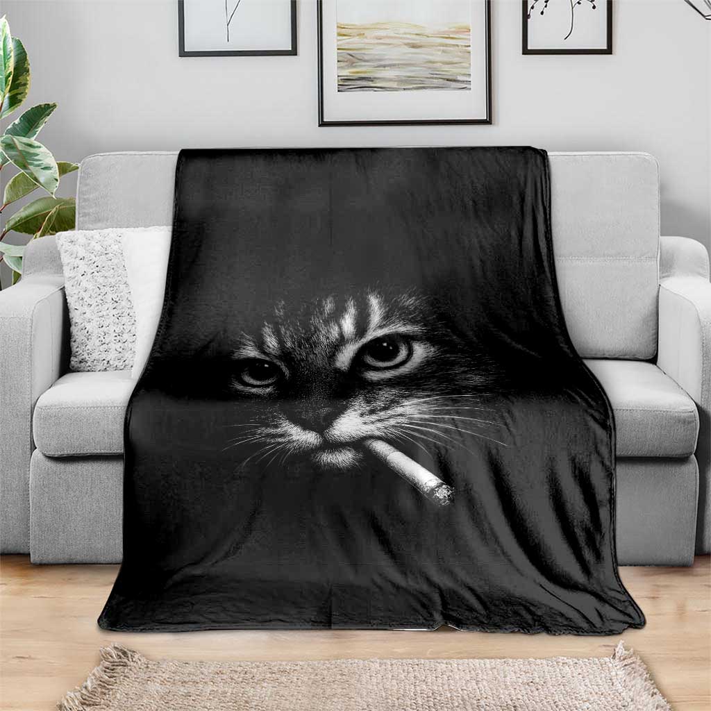 Funny Cat Smoking Cigarette Meme Throw Blanket Cat Face Y2K Graphic TS11 Print Your Wear