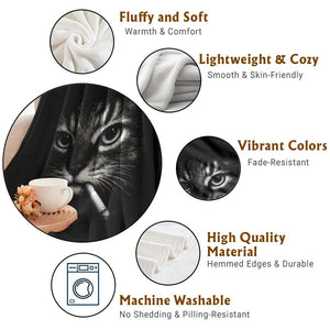Funny Cat Smoking Cigarette Meme Throw Blanket Cat Face Y2K Graphic TS11 Print Your Wear