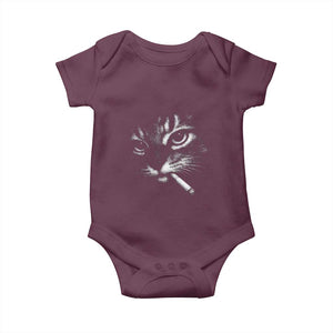 Funny Cat Smoking Cigarette Meme Baby Onesie Cat Face Y2K Graphic TS11 Maroon Print Your Wear