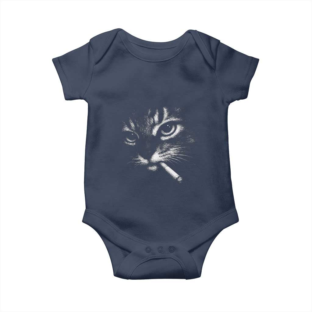 Funny Cat Smoking Cigarette Meme Baby Onesie Cat Face Y2K Graphic TS11 Navy Print Your Wear