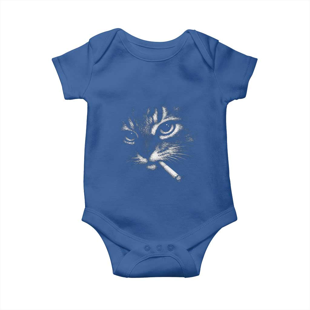 Funny Cat Smoking Cigarette Meme Baby Onesie Cat Face Y2K Graphic TS11 Royal Blue Print Your Wear