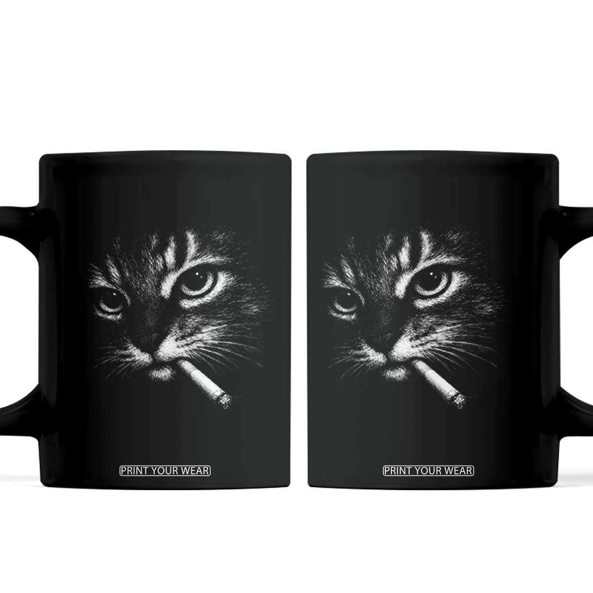 Funny Cat Smoking Cigarette Meme Coffee Mug Cat Face Y2K Graphic TS11 Black Print Your Wear