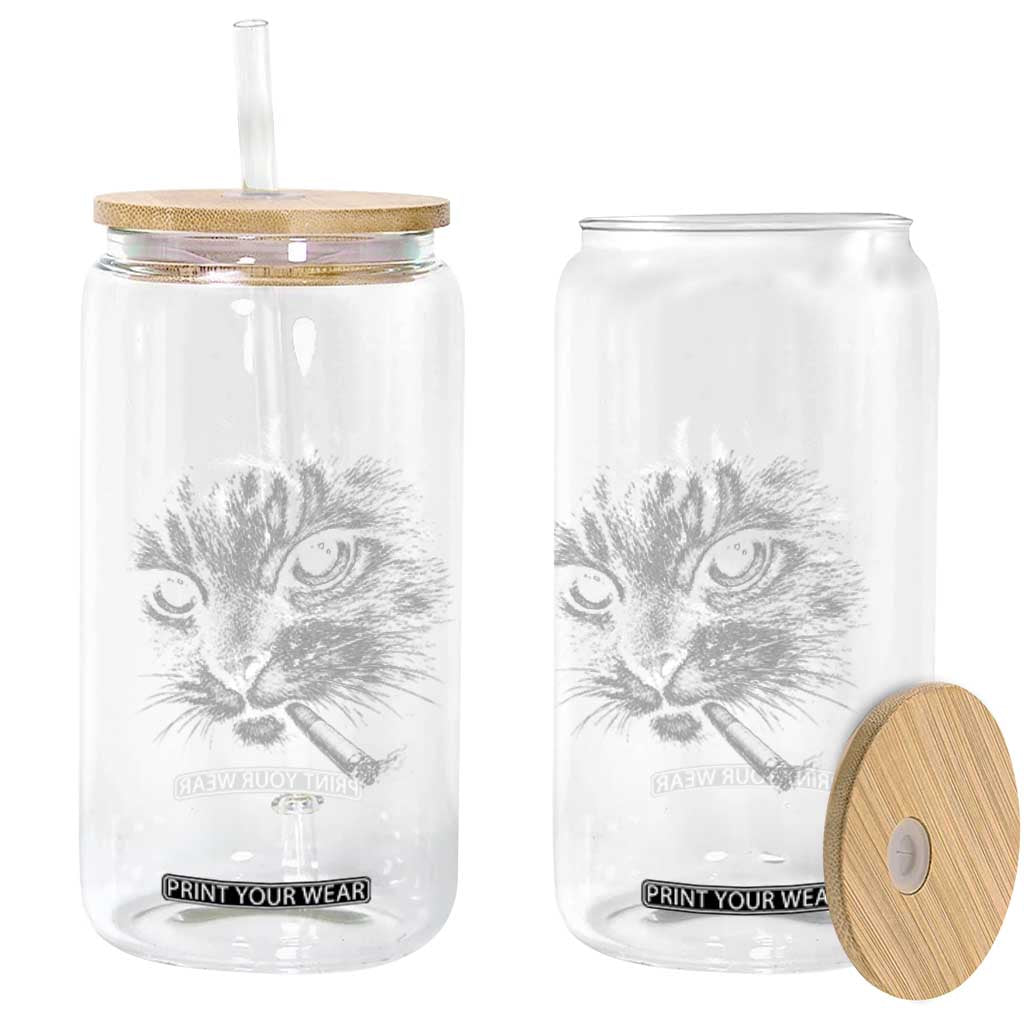 Funny Cat Smoking Cigarette Meme Glass Can Cat Face Y2K Graphic TS11 Print Your Wear