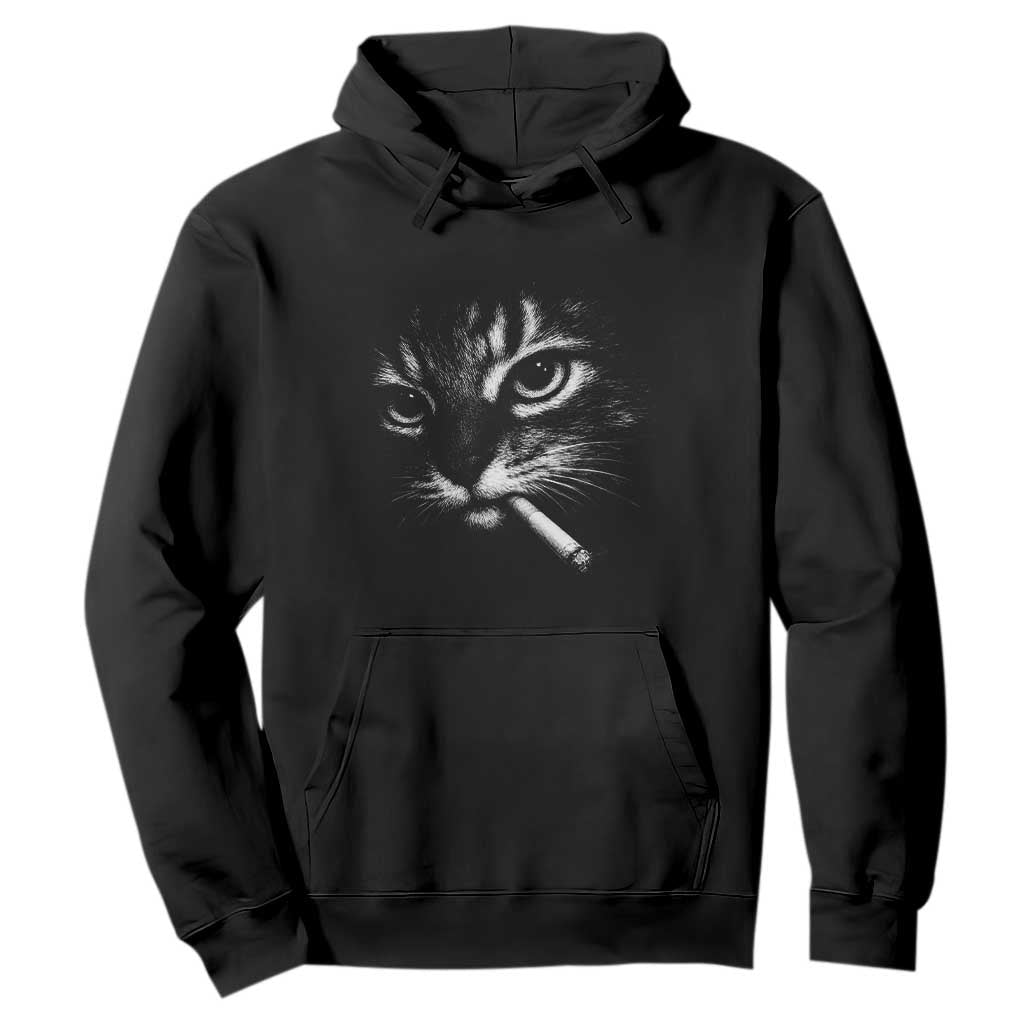 Funny Cat Smoking Cigarette Meme Hoodie Cat Face Y2K Graphic TS11 Black Print Your Wear