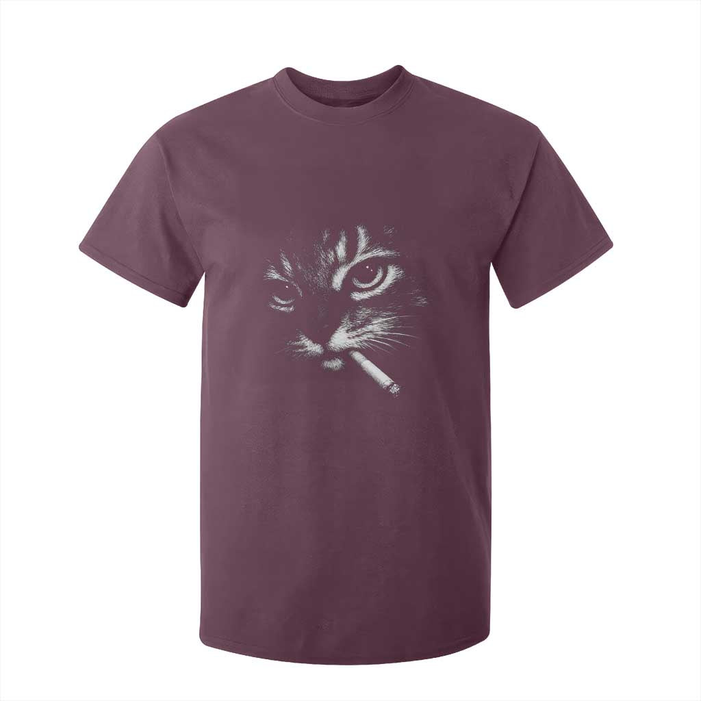Funny Cat Smoking Cigarette Meme T Shirt For Kid Cat Face Y2K Graphic TS11 Maroon Print Your Wear