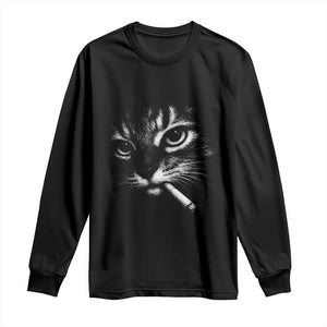 Funny Cat Smoking Cigarette Meme Long Sleeve Shirt Cat Face Y2K Graphic TS11 Black Print Your Wear