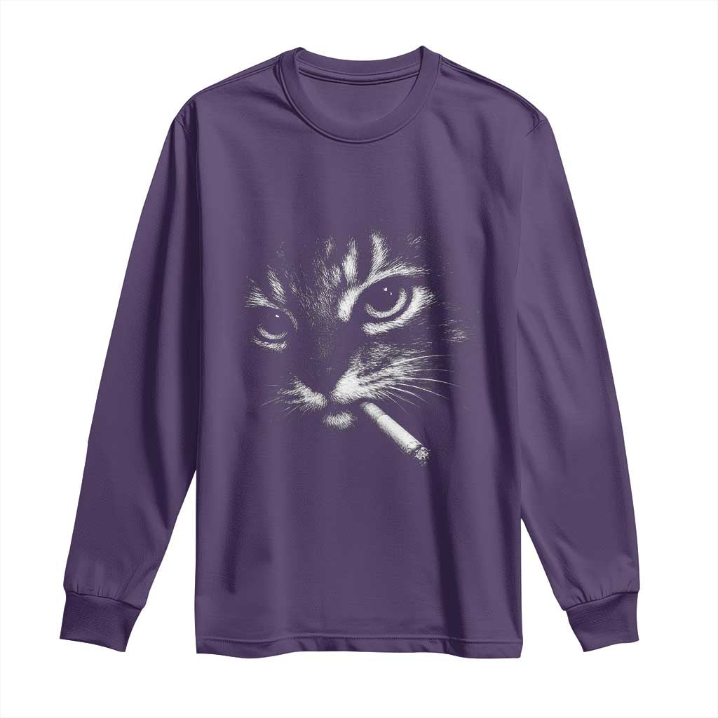 Funny Cat Smoking Cigarette Meme Long Sleeve Shirt Cat Face Y2K Graphic TS11 Purple Print Your Wear
