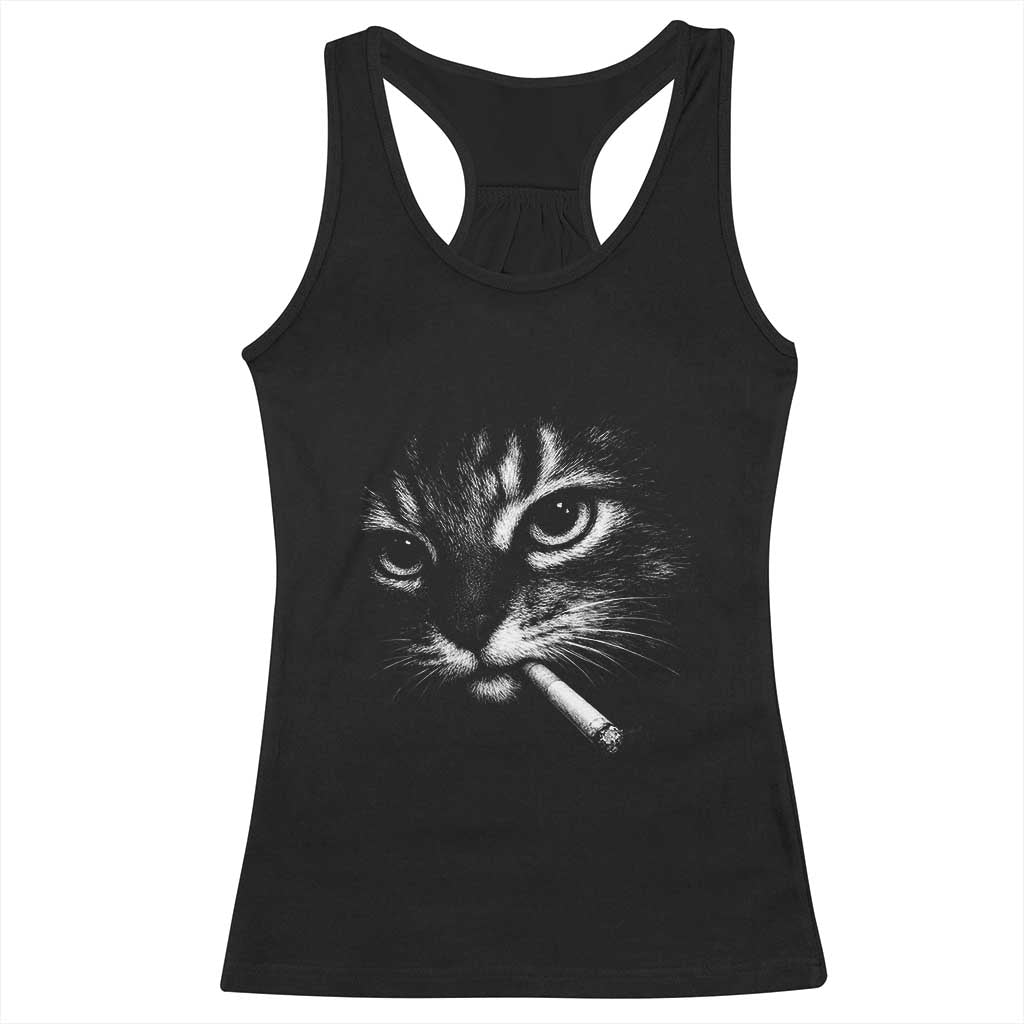 Funny Cat Smoking Cigarette Meme Racerback Tank Top Cat Face Y2K Graphic TS11 Black Print Your Wear