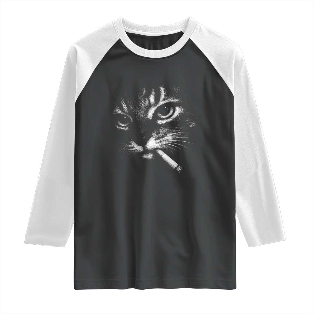 Funny Cat Smoking Cigarette Meme Raglan Shirt Cat Face Y2K Graphic TS11 Black White Print Your Wear