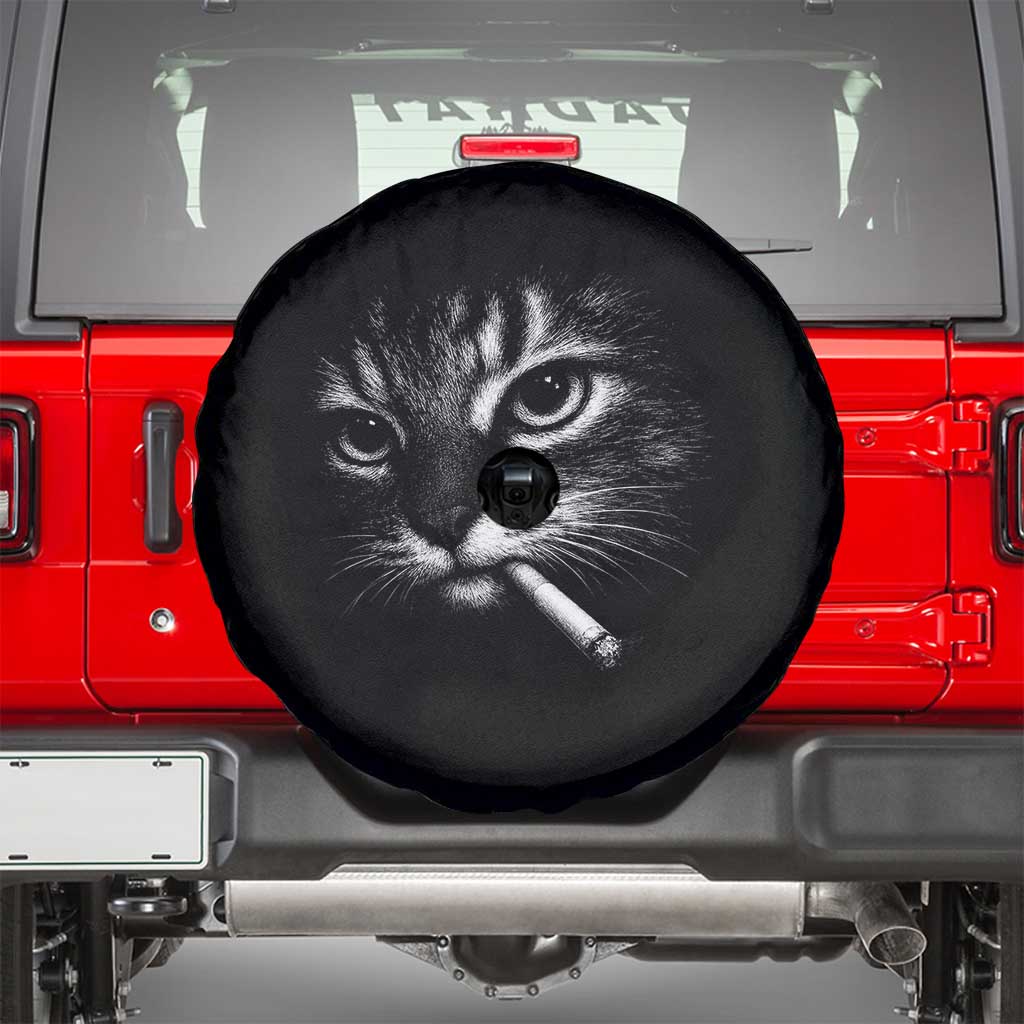 Funny Cat Smoking Cigarette Meme Spare Tire Cover Cat Face Y2K Graphic TS11 Black Print Your Wear