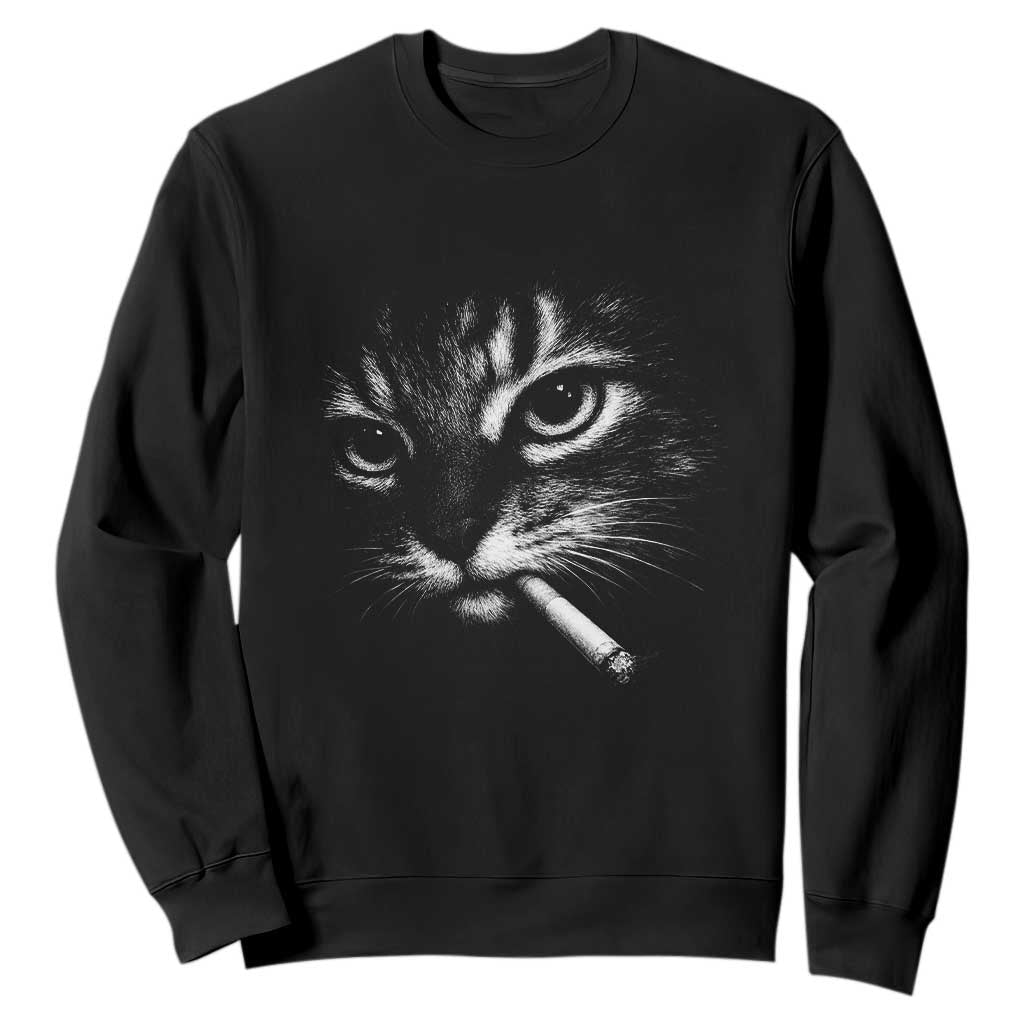 Funny Cat Smoking Cigarette Meme Sweatshirt Cat Face Y2K Graphic TS11 Black Print Your Wear