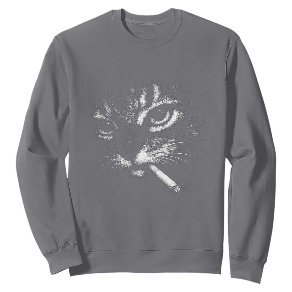 Funny Cat Smoking Cigarette Meme Sweatshirt Cat Face Y2K Graphic TS11 Charcoal Print Your Wear