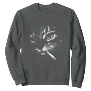 Funny Cat Smoking Cigarette Meme Sweatshirt Cat Face Y2K Graphic TS11 Dark Heather Print Your Wear