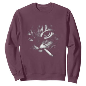 Funny Cat Smoking Cigarette Meme Sweatshirt Cat Face Y2K Graphic TS11 Maroon Print Your Wear