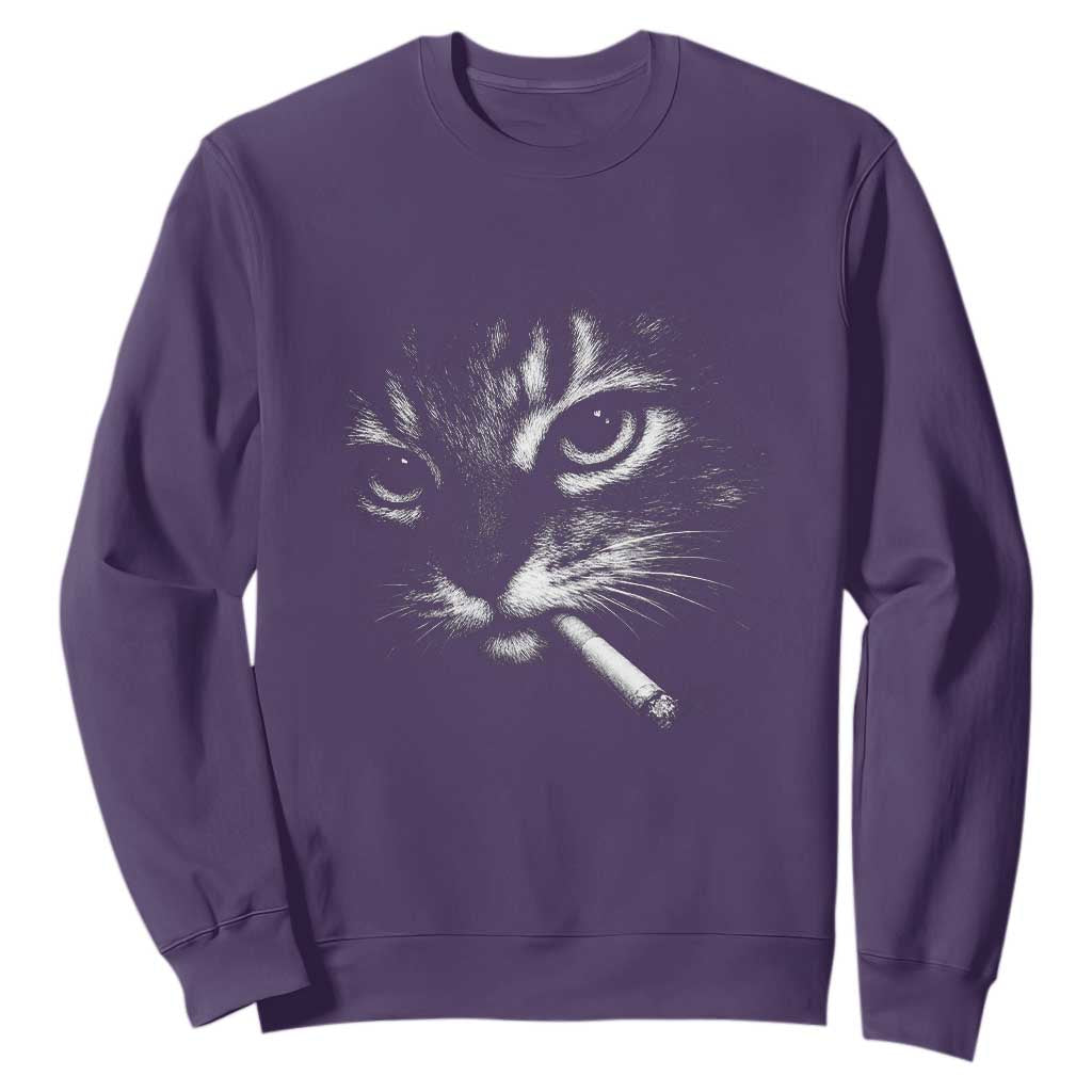 Funny Cat Smoking Cigarette Meme Sweatshirt Cat Face Y2K Graphic TS11 Purple Print Your Wear