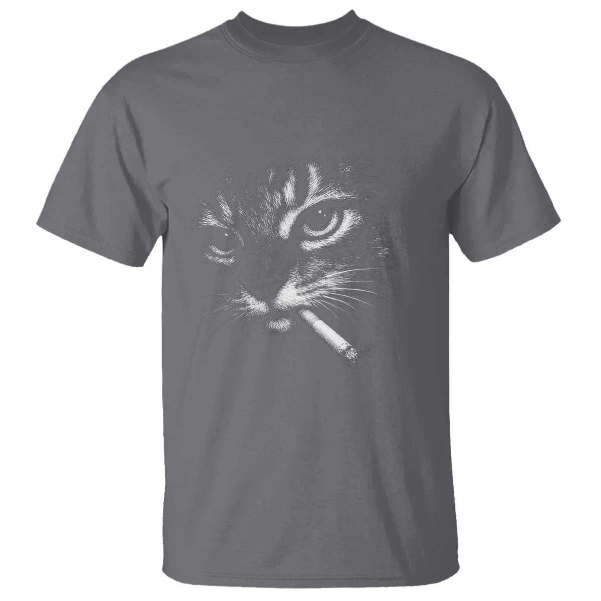 Funny Cat Smoking Cigarette Meme T Shirt Cat Face Y2K Graphic TS11 Charcoal Print Your Wear