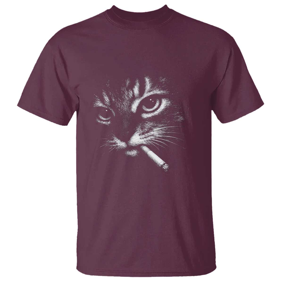 Funny Cat Smoking Cigarette Meme T Shirt Cat Face Y2K Graphic TS11 Maroon Print Your Wear