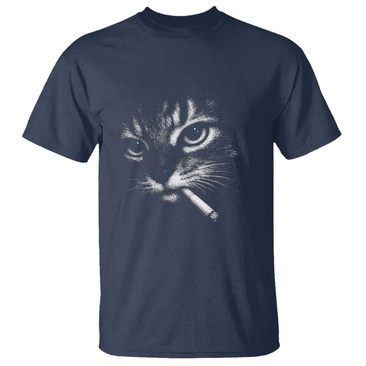 Funny Cat Smoking Cigarette Meme T Shirt Cat Face Y2K Graphic TS11 Navy Print Your Wear