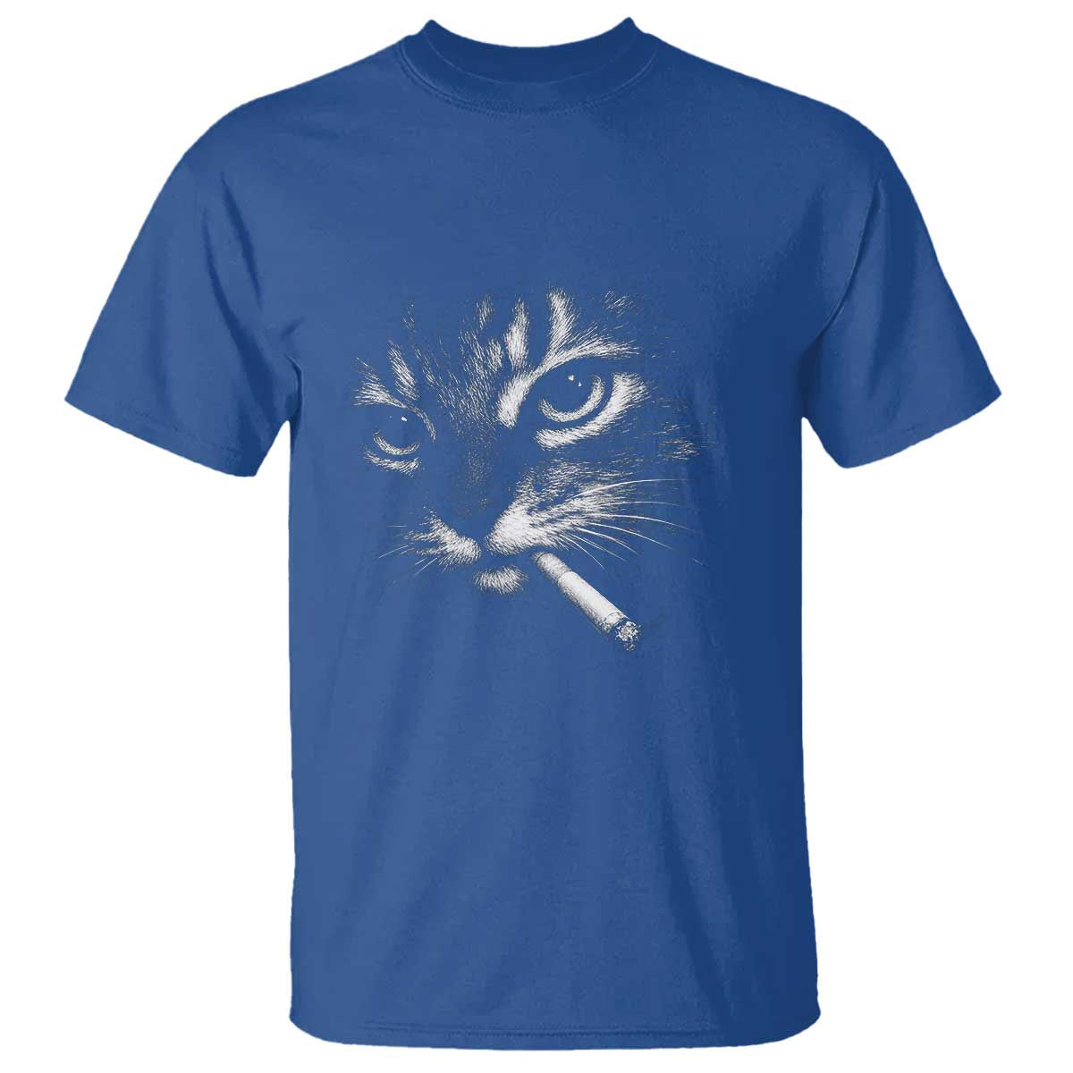 Funny Cat Smoking Cigarette Meme T Shirt Cat Face Y2K Graphic TS11 Royal Blue Print Your Wear