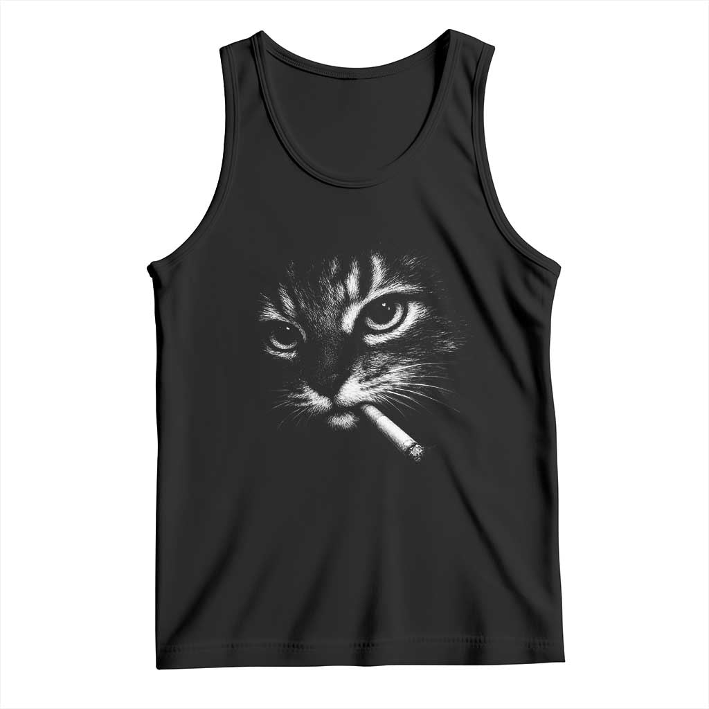 Funny Cat Smoking Cigarette Meme Tank Top Cat Face Y2K Graphic TS11 Black Print Your Wear