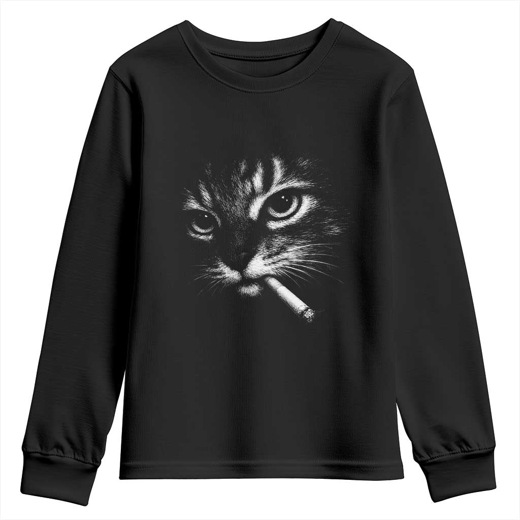 Funny Cat Smoking Cigarette Meme Youth Sweatshirt Cat Face Y2K Graphic TS11 Black Print Your Wear