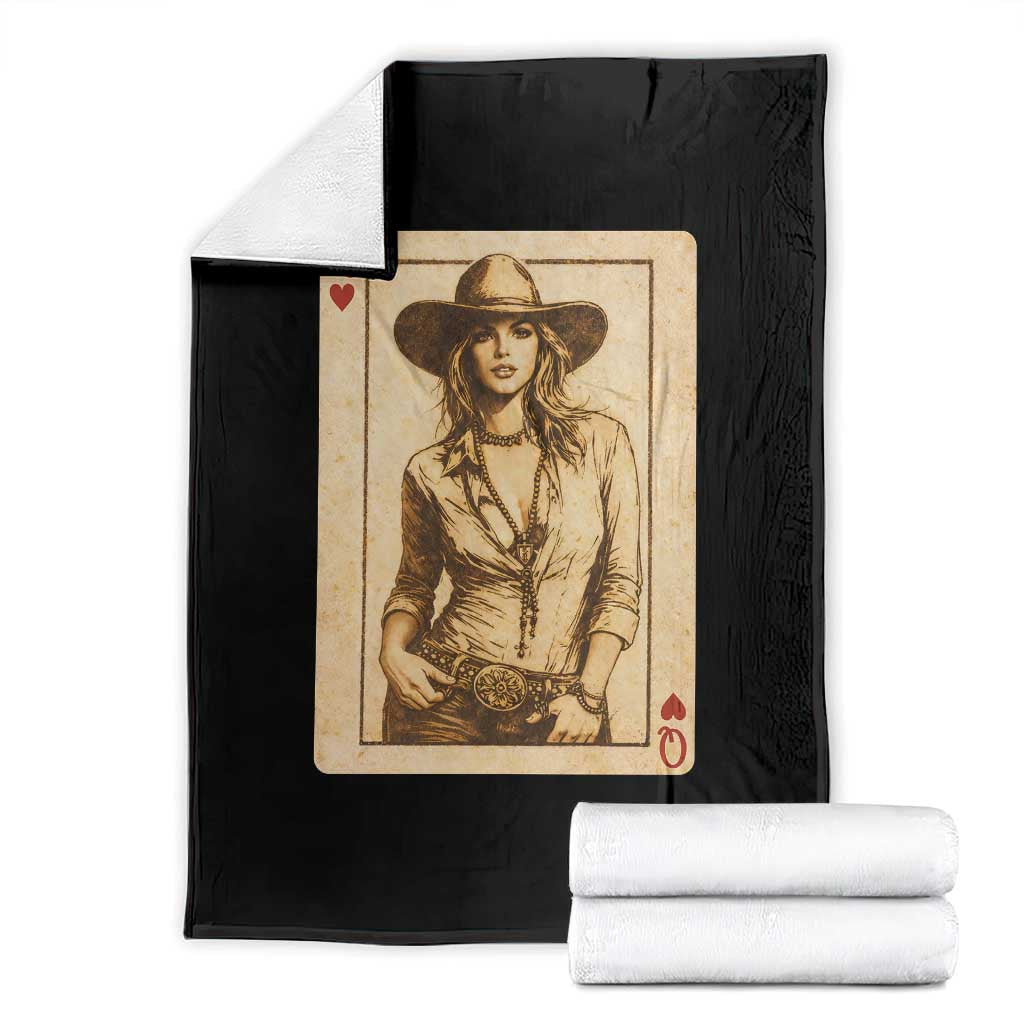 Funny Western Valentine Cowgirl Queen of Hearts Card Throw Blanket TS11 Black Print Your Wear