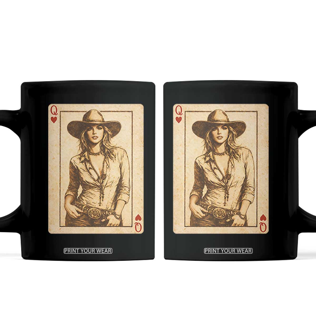 Funny Western Valentine Cowgirl Queen of Hearts Card Coffee Mug TS11 Black Print Your Wear
